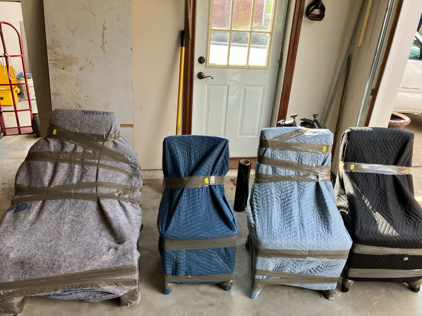 Wrapped and stacked items ready to load